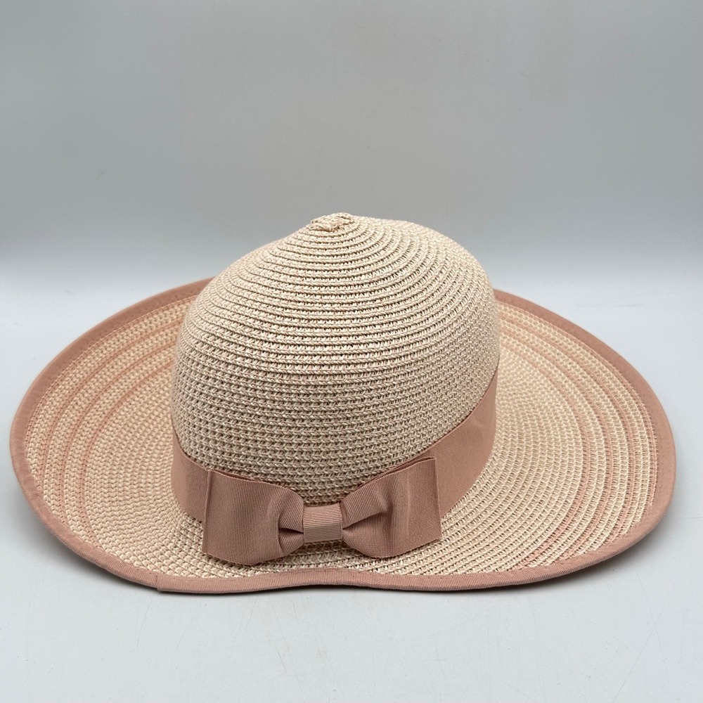 Magid Hats Womens Pink Woven Paper Wide Brim Sun Hat with Grosgrain Bow Accent - Picture 6 of 13